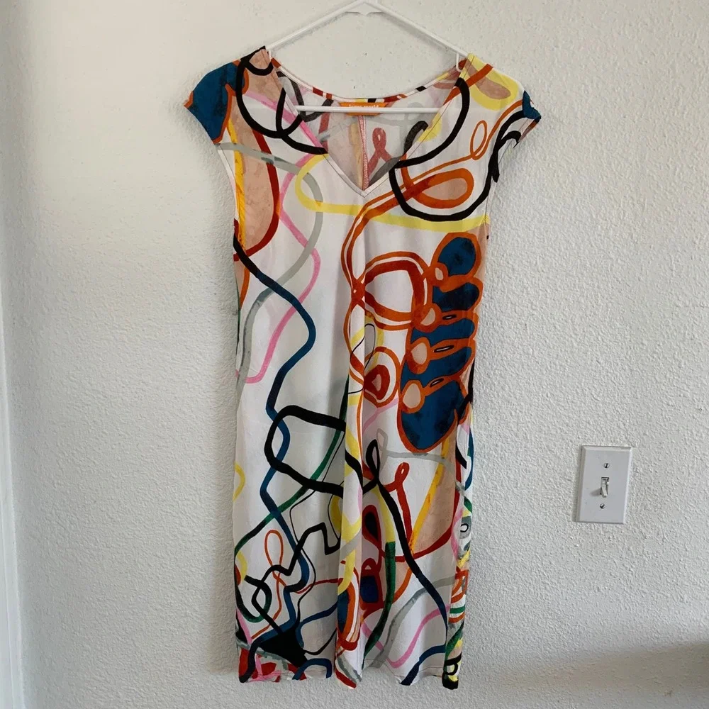 Jams World Honolulu White Multicolor Print Dress Size Small Short Sleeve